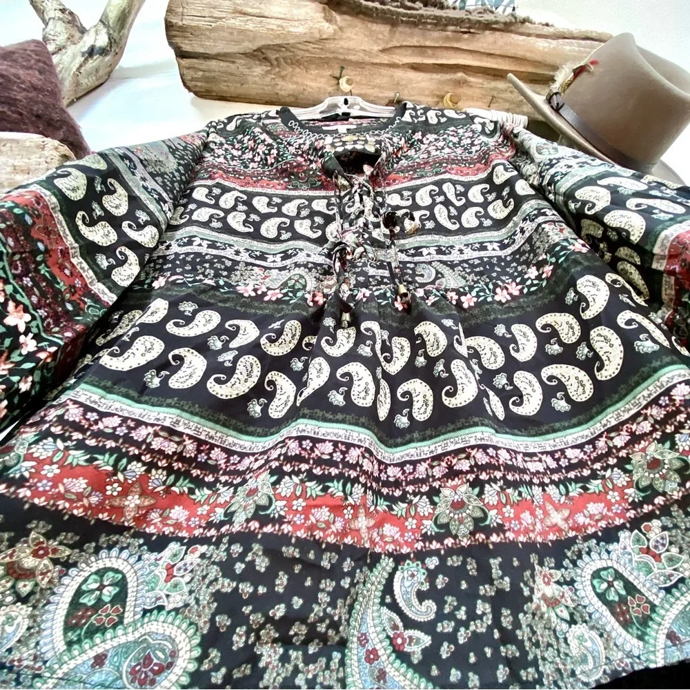 Anthropologie Skies Are Blue Boho paisley blouse w western/Gypsy/prairie vibe - Picture 4 of 10